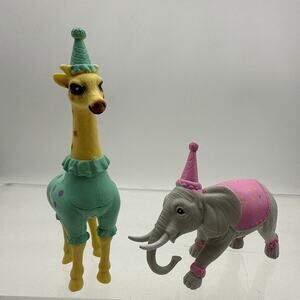 Animal Figures Cake Topper Giraffe In Blue PJs and Elephant in Pink Set of 2